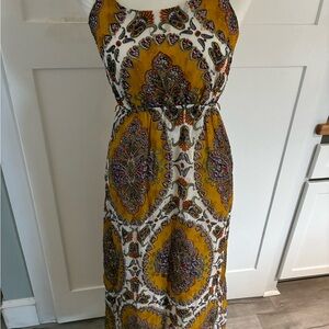 Anthropologie Mustard and White Patterned Maxi Dress xs